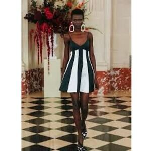 CAROLINA HERRERA Black White Bold Striped Satin Adjustable Strap Mini Dress sz 4